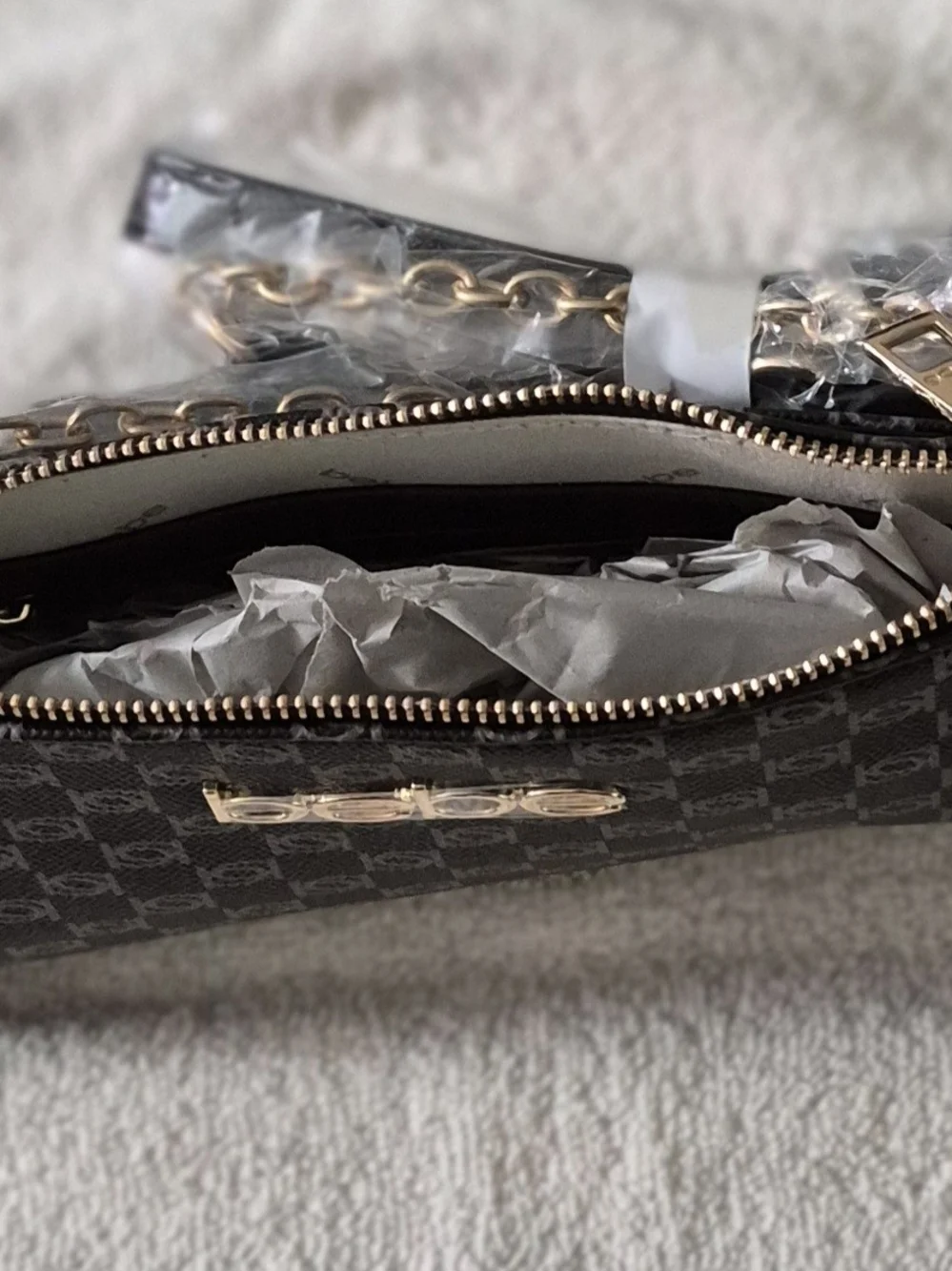 bebe Black Logo Print Crossbody Bag with Gold Hardware
